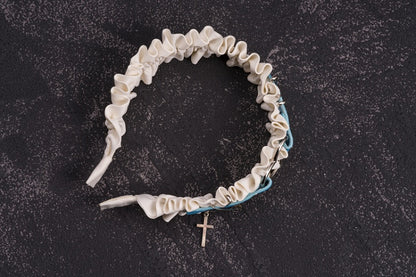 Heart Design Blue and White Cross Charm Ruffled KC with Pins