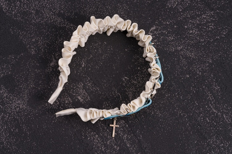 Heart Design Blue and White Cross Charm Ruffled KC with Pins