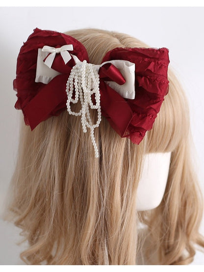 Red Beaded Tassel Bowknot Hairclip