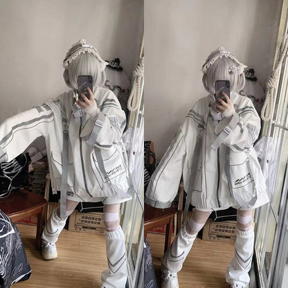 White Futuristic Cyberpunk Shorts