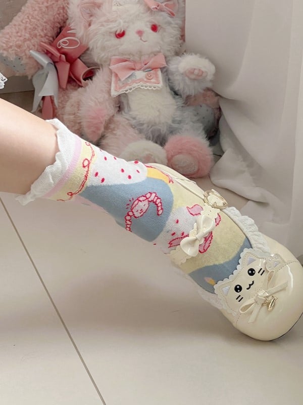 4 Options Sweet Lolita Colorful Ruffled Cuff Calf Socks