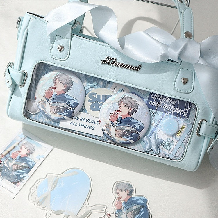 Blue Vintage PU Leather Transparent Window Small Square Ita Bag