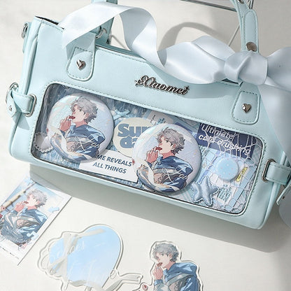 Blue Vintage PU Leather Transparent Window Small Square Ita Bag