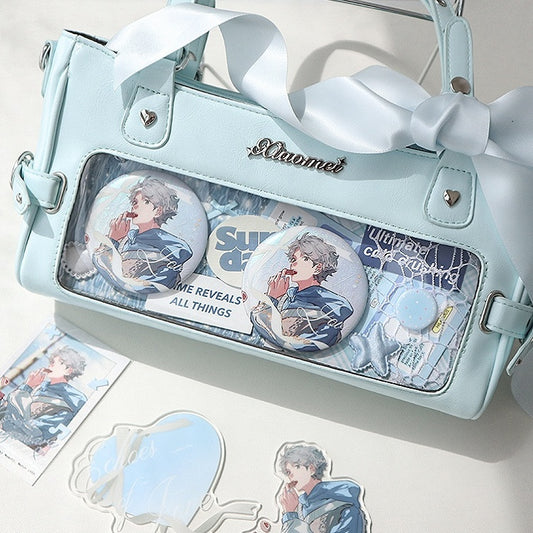 Blue Vintage PU Leather Transparent Window Small Square Ita Bag