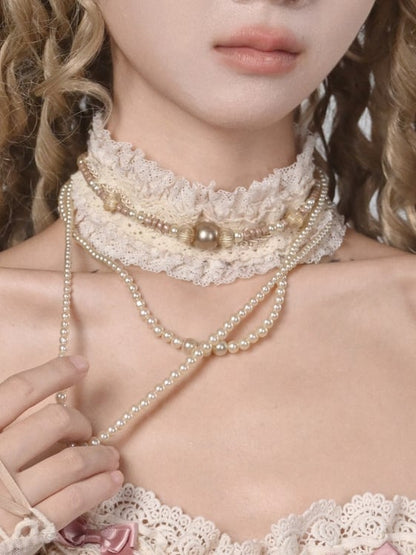 Cream Lace Choker with Detachable Bead Chain