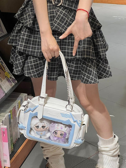 White & Blue Cute Kitty Ear Design Ita Bag