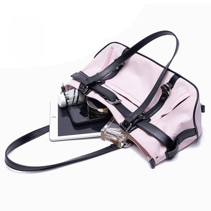 Pink Medium-Sized Nylon Tote Bag With Sweet And Edgy Belt Accents