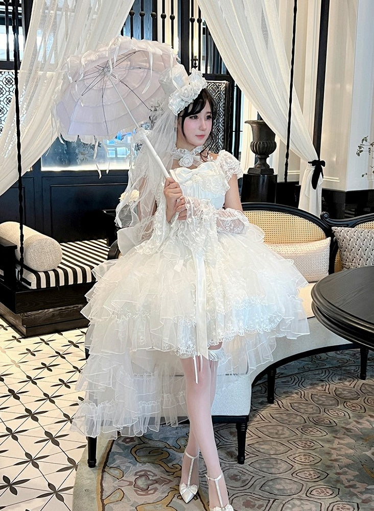 White Tiered Tulle Lolita Train
