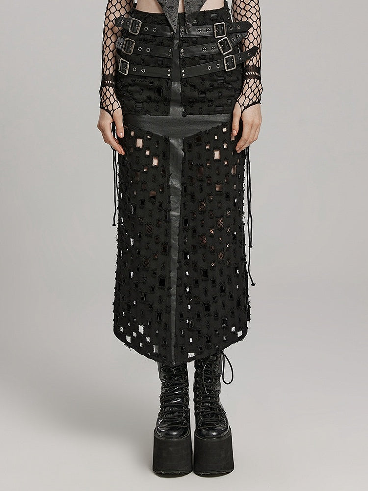 Black Punk Cross Hollowed Slit Skirt