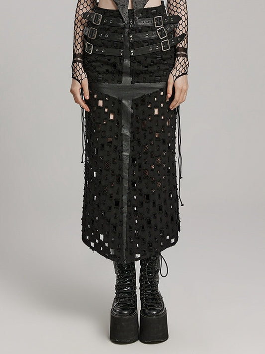 Black Punk Cross Hollowed Slit Skirt