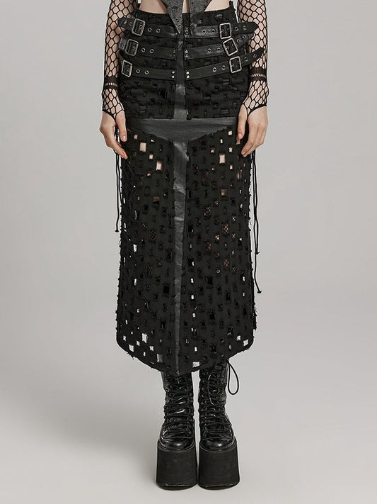 Black Punk Cross Hollowed Slit Skirt
