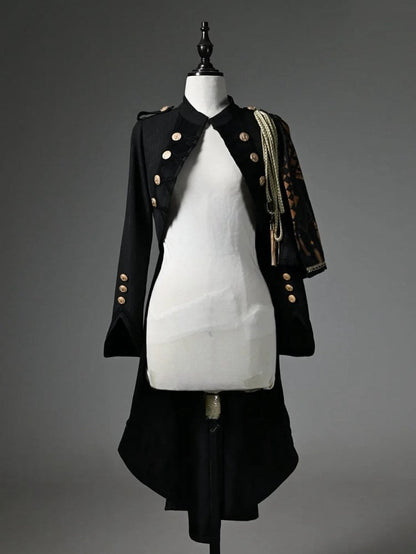 Black Detachable One-shoulder Cape Knight Tailcoat