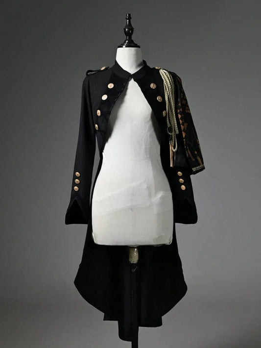 Black Detachable One-shoulder Cape Knight Tailcoat