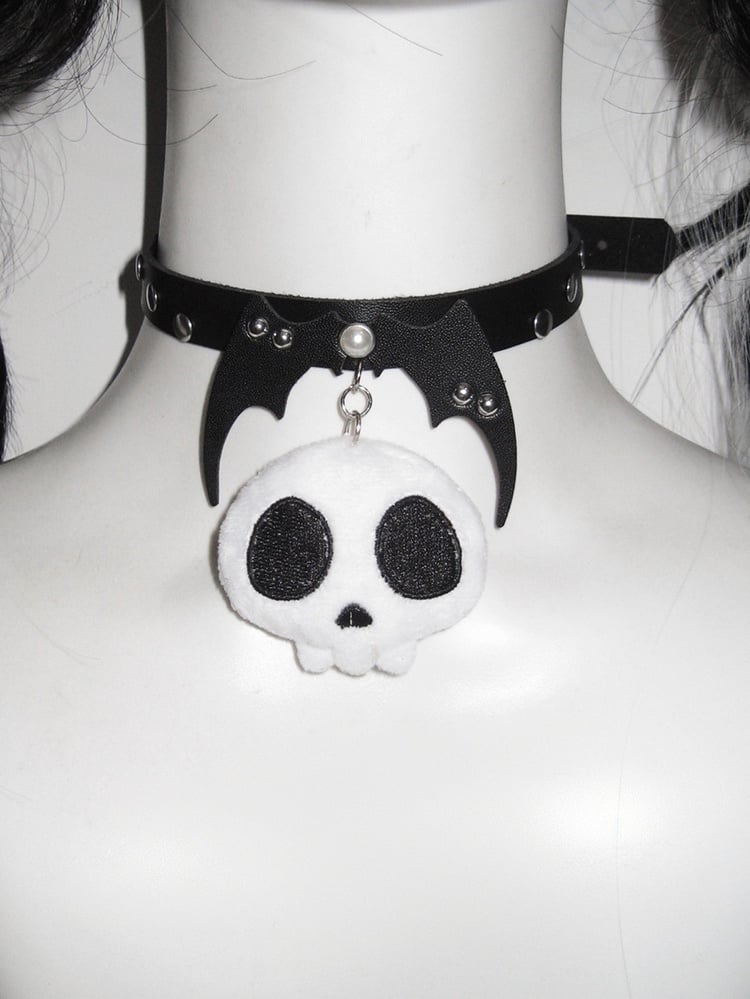 Black Devil Wings Design Plush Skeleton Pendant Punk Choker
