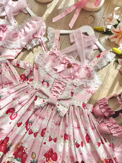 Strawberry Cake Print Pink Sweet Lolita Jumper Skirt