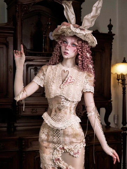 Romantic Goth Love Cutout Short Sleeves Corset Top