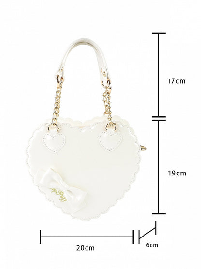 Sweet Style White Heart Bag with Bow Decor for Lolita Fashion - S/L Size