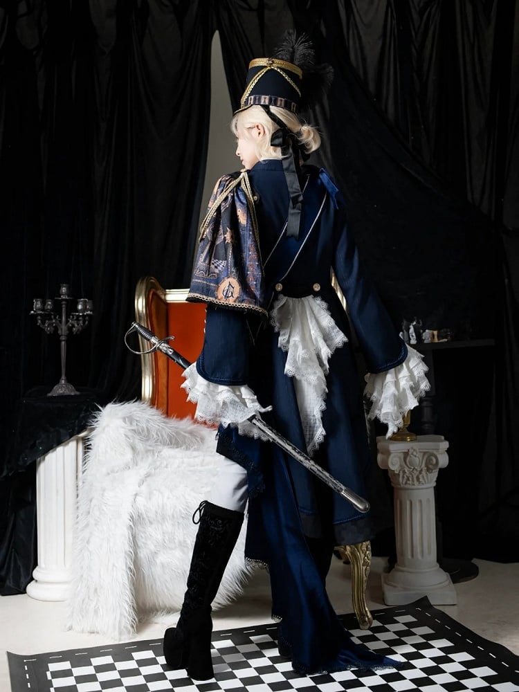 Dark Blue Detachable One-shoulder Cape Knight Tailcoat