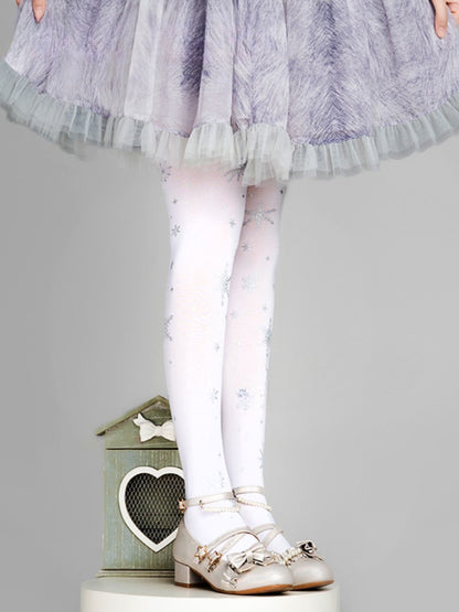 4 Options White/Black Snowflake Print Lolita Tights