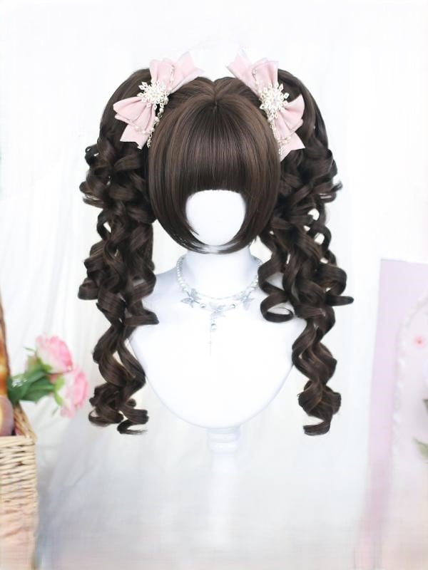 Brown/Blonde Bob Cut Short Wig With Double Curly Ponytails