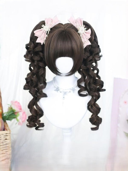 Brown/Blonde Bob Cut Short Wig With Double Curly Ponytails