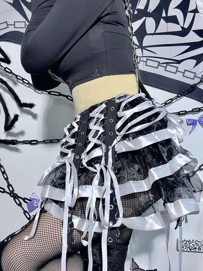 Lace-up Detail Black Punk Tiered Skirt Coachella Outfits