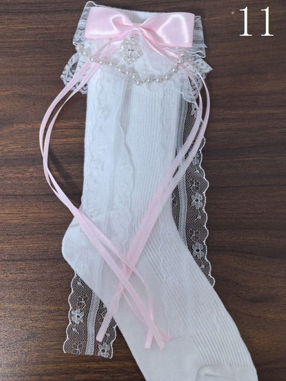 19 Options Colorful Lolita Calf Socks With Bowknot Details And Lace Cuffs