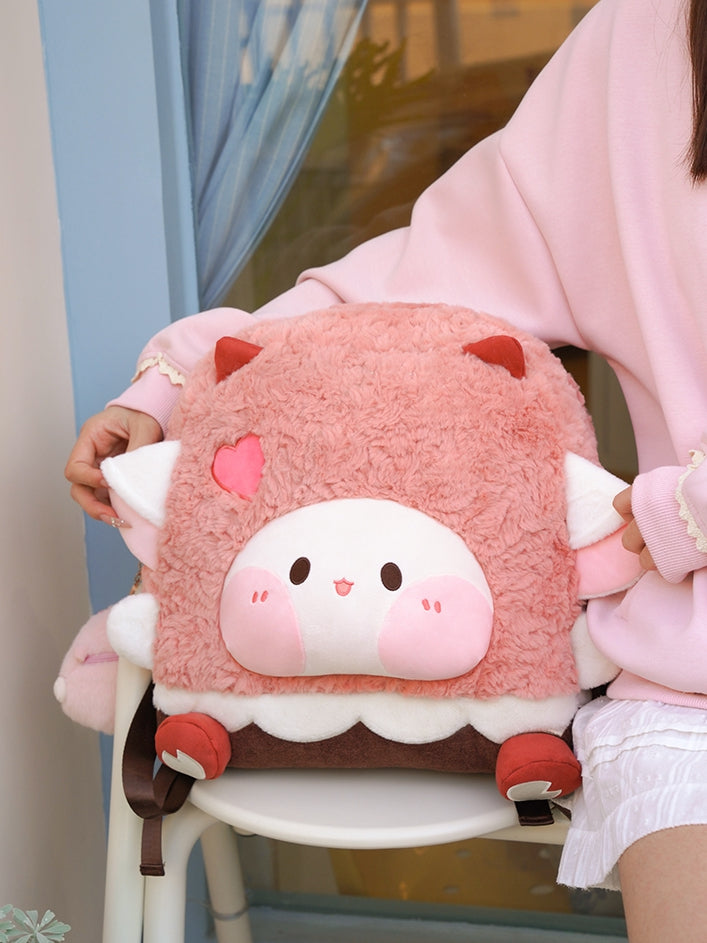 Pink Heart Design Cute Plush Lamb Backpack Middle/Large Size