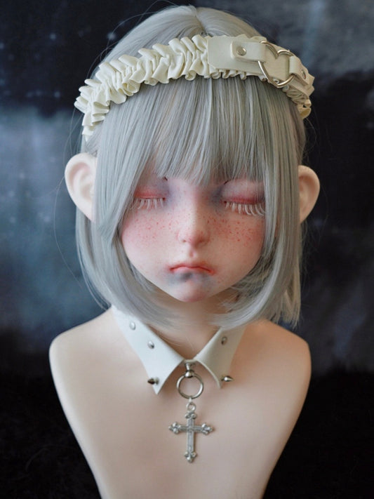 White Gothic Handmade Heart-shaped Ring PU Ruffled KC