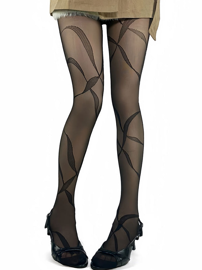 White/Brown/Black/Gray Y2K Ribbon Print Tights