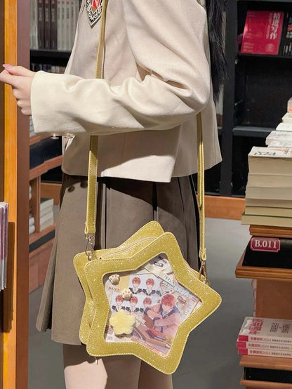 Gold PU Star-shaped Ita Bag Set with Detachable Badge Charm