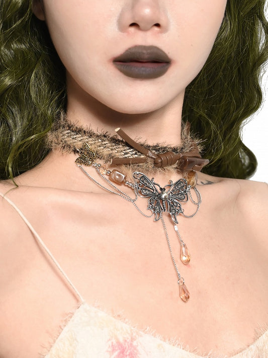 Mori Kei Fairy Brown Butterfly Pendant Choker