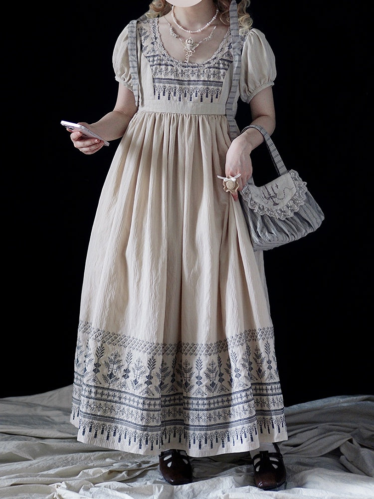 Blue Vintage Embroidery Empire Waist Elegant Lolita One Piece Long/Short Version