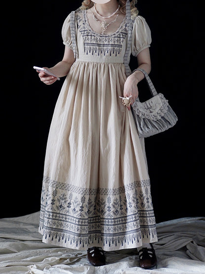 Blue Vintage Embroidery Empire Waist Elegant Lolita One Piece Long/Short Version