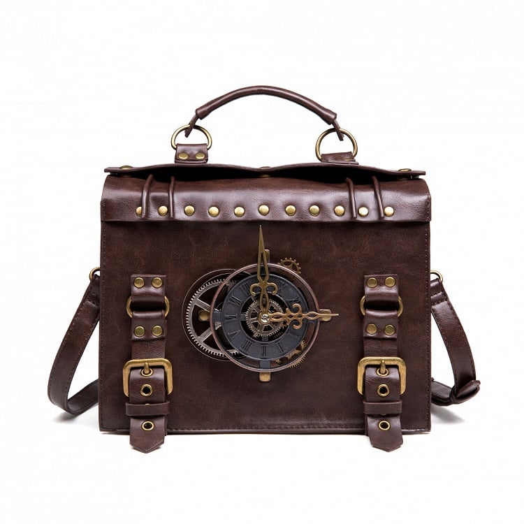 Steampunk Gears Decorated Coffee Crossbody Shoulder Bag