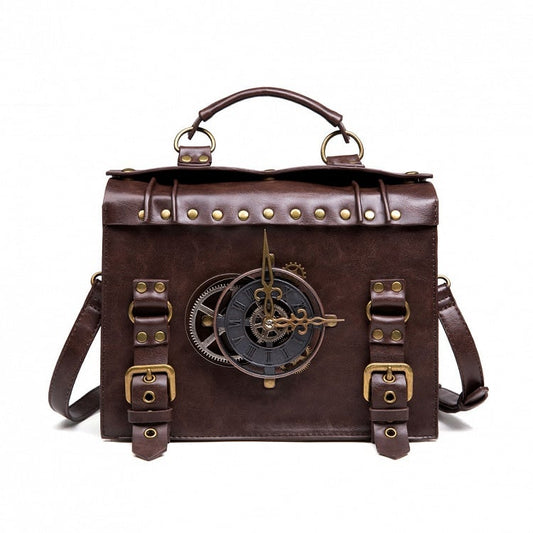 Steampunk Gears Decorated Coffee Crossbody Shoulder Bag