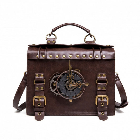 Steampunk Gears Decorated Coffee Crossbody Shoulder Bag