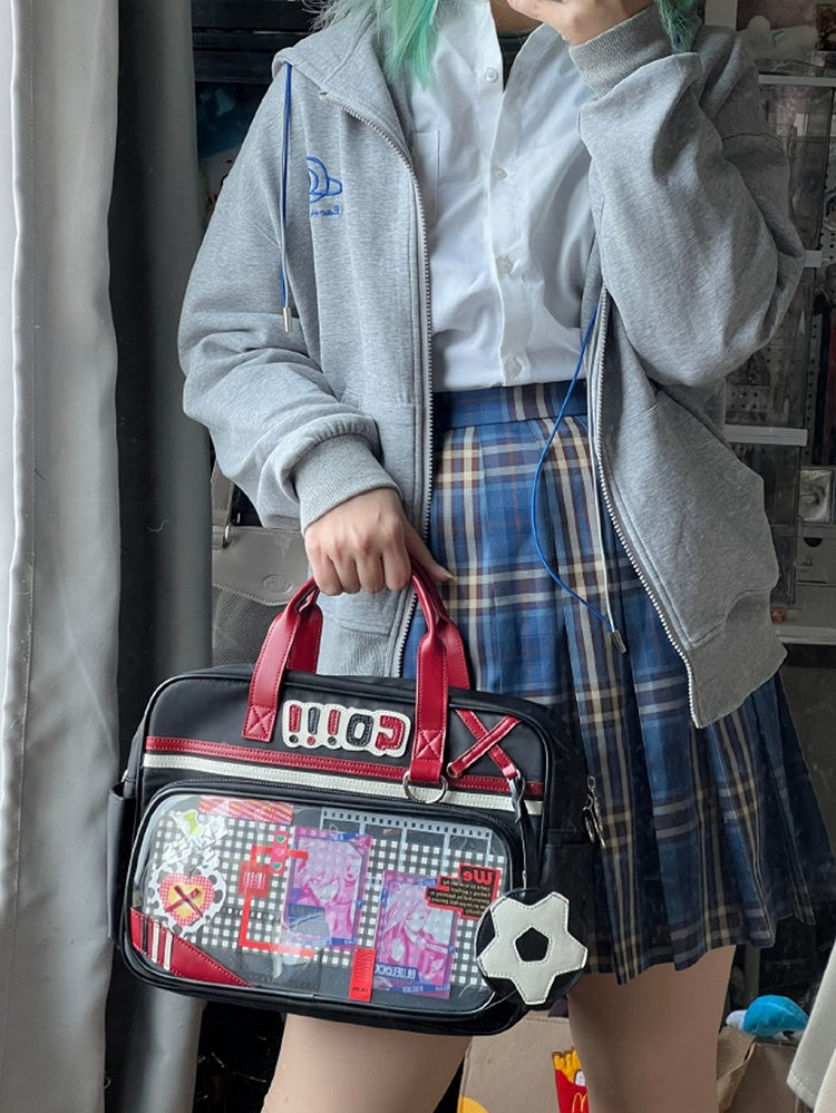 Black & Red Letters Applique Ita Bag with Football Design Charm