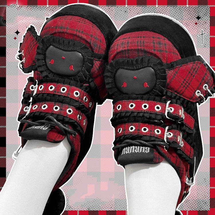 Punk Bunny Red Plaid Y2K Platforms
