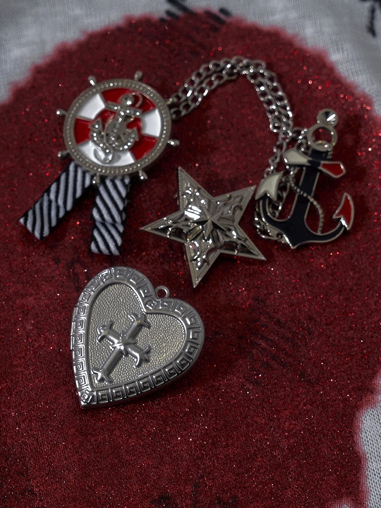 Punk Rock Distressed Design Graphic/Metal Badge Set