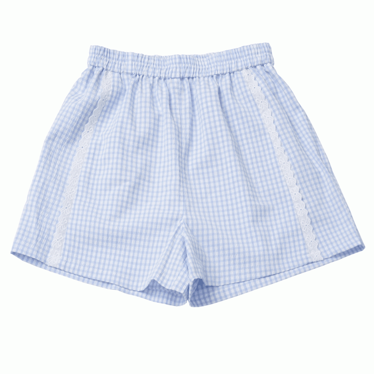 Blue Plaid Elastic Waist Shorts