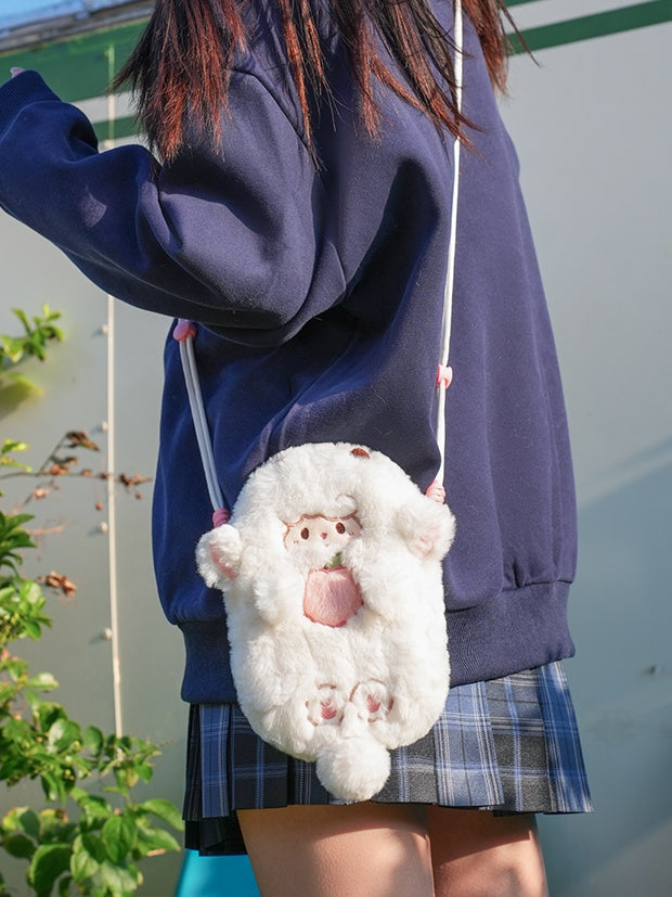 White Cute Lamb-shaped Plush Crossbody Bag