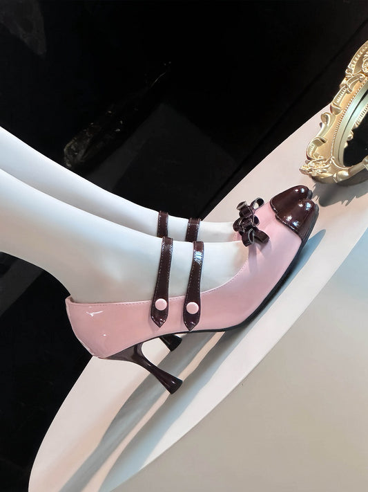 Strawberry Chocolate Pink and Brown Bow at Top Sweet Lolita High Heels