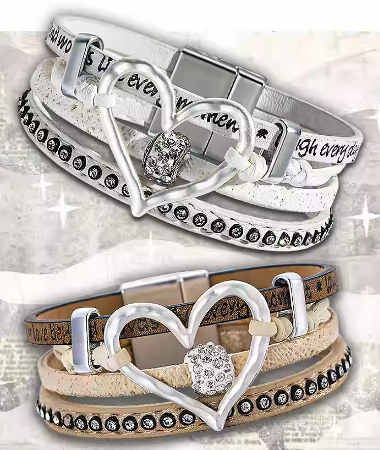 White/Brown Wasteland Punk Heart Rhinestone Bracelet