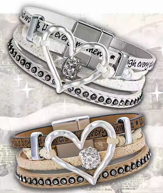 White/Brown Wasteland Punk Heart Rhinestone Bracelet