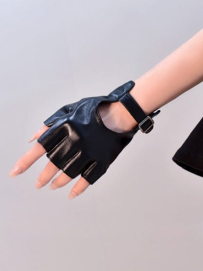 Black/White/Black&White Cyberpunk Buckle Finger Gloves