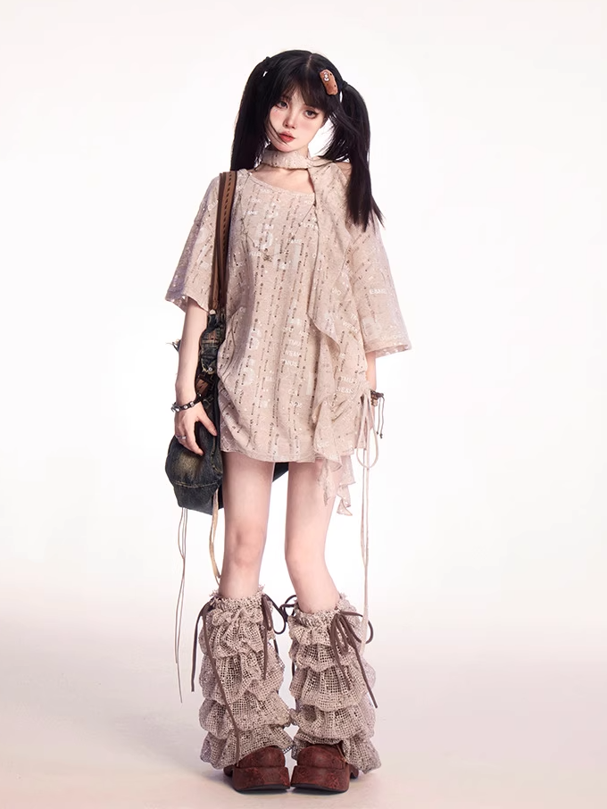 Khaki Distressed Holes Wasteland Punk Tiered Skirt