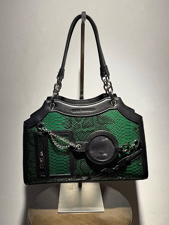 Black & Green Snake Scale PU Ita Shoulder Bag