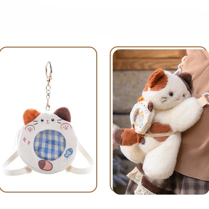 White Cute Kitty Heart Plush Backpack/Crossbody Bag + 3 Options Keychian Small/Middle/Large Size
