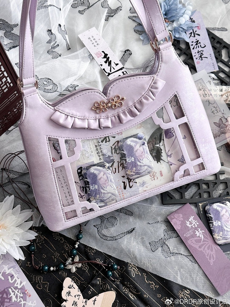 Purple Bow Accents Cheongsam Style Ita Shoulder Bag with Free Charm